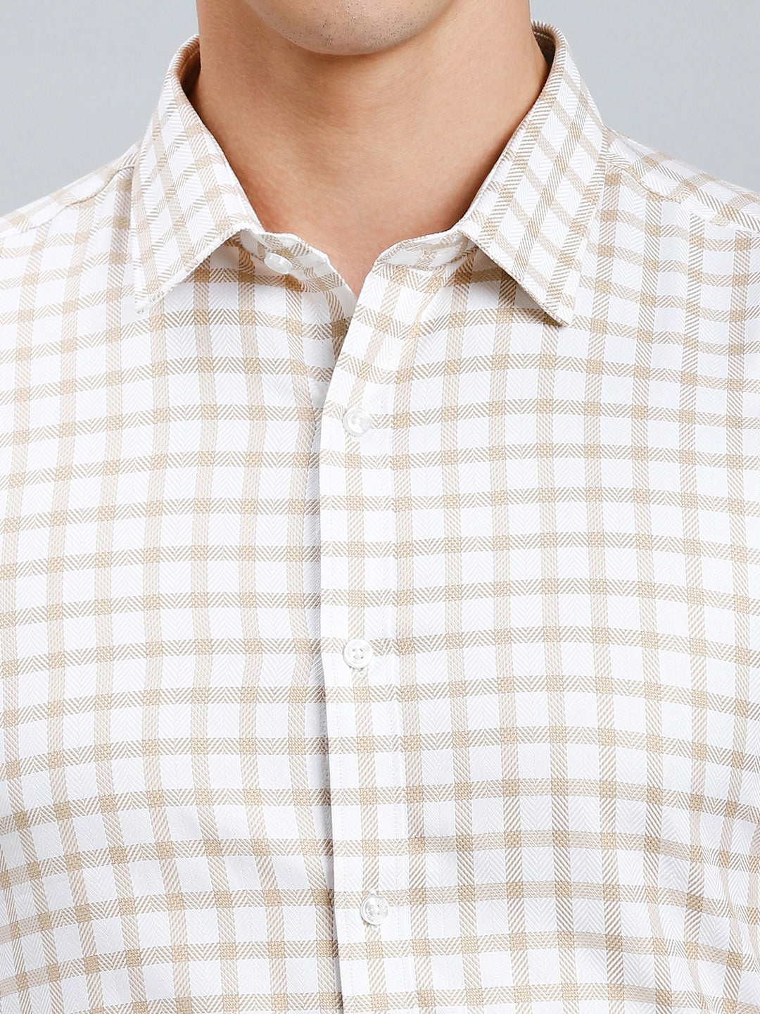 White & Brown Checks 100% Cotton Slim Fit Formal Half Sleeve Shirt