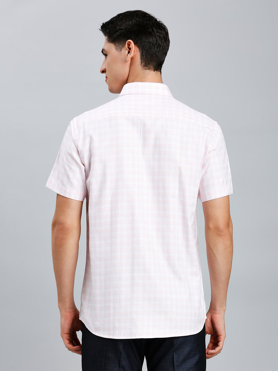 Pink & Purple Dobby Checks 100% Cotton Regular Fit Formal Half Sleeve Shirt
