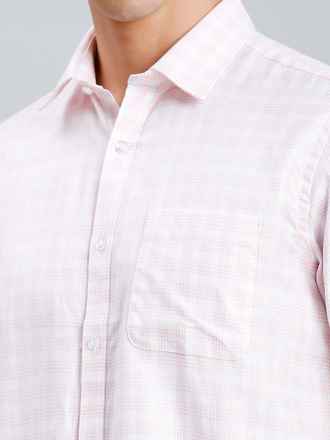 Pink & Purple Dobby Checks 100% Cotton Regular Fit Formal Half Sleeve Shirt