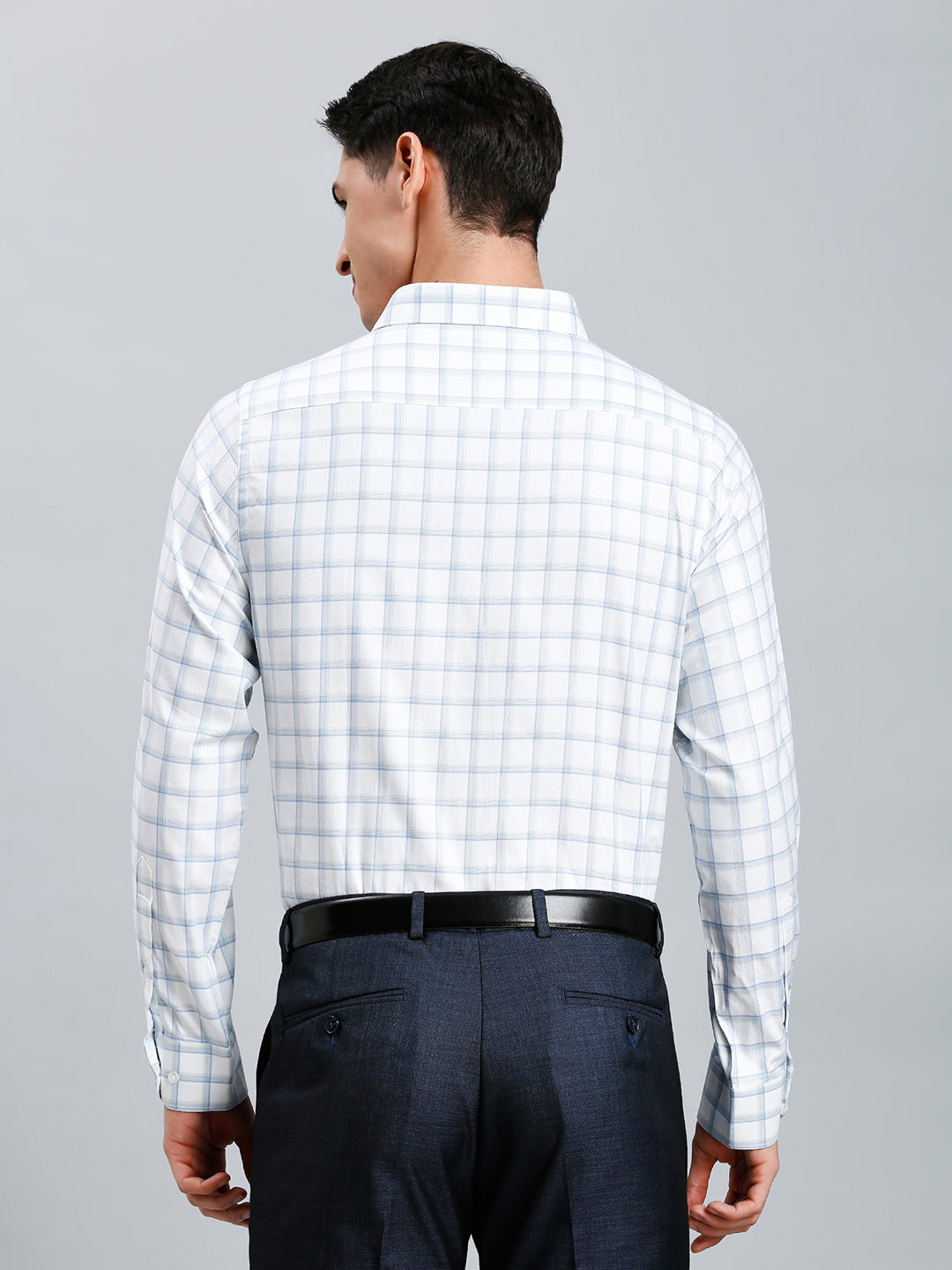 Green & Blue Dobby Checks 100% Cotton Slim Fit Formal Full Sleeve Shirt