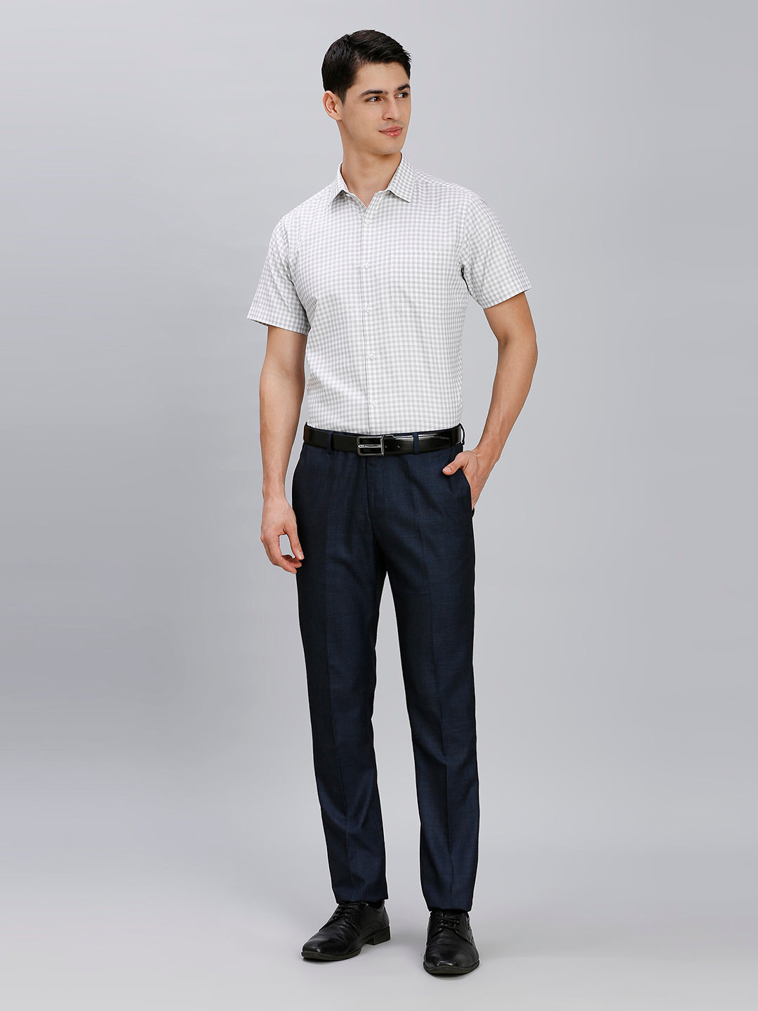 White & Grey Checks 100% Cotton Regular Fit Formal Half Sleeve Shirt