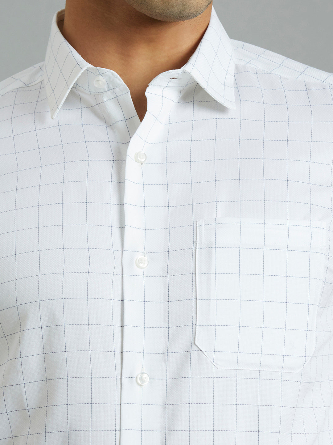 White & Navy Checks Pima Cotton Regular Fit Formal Full Sleeve Shirt