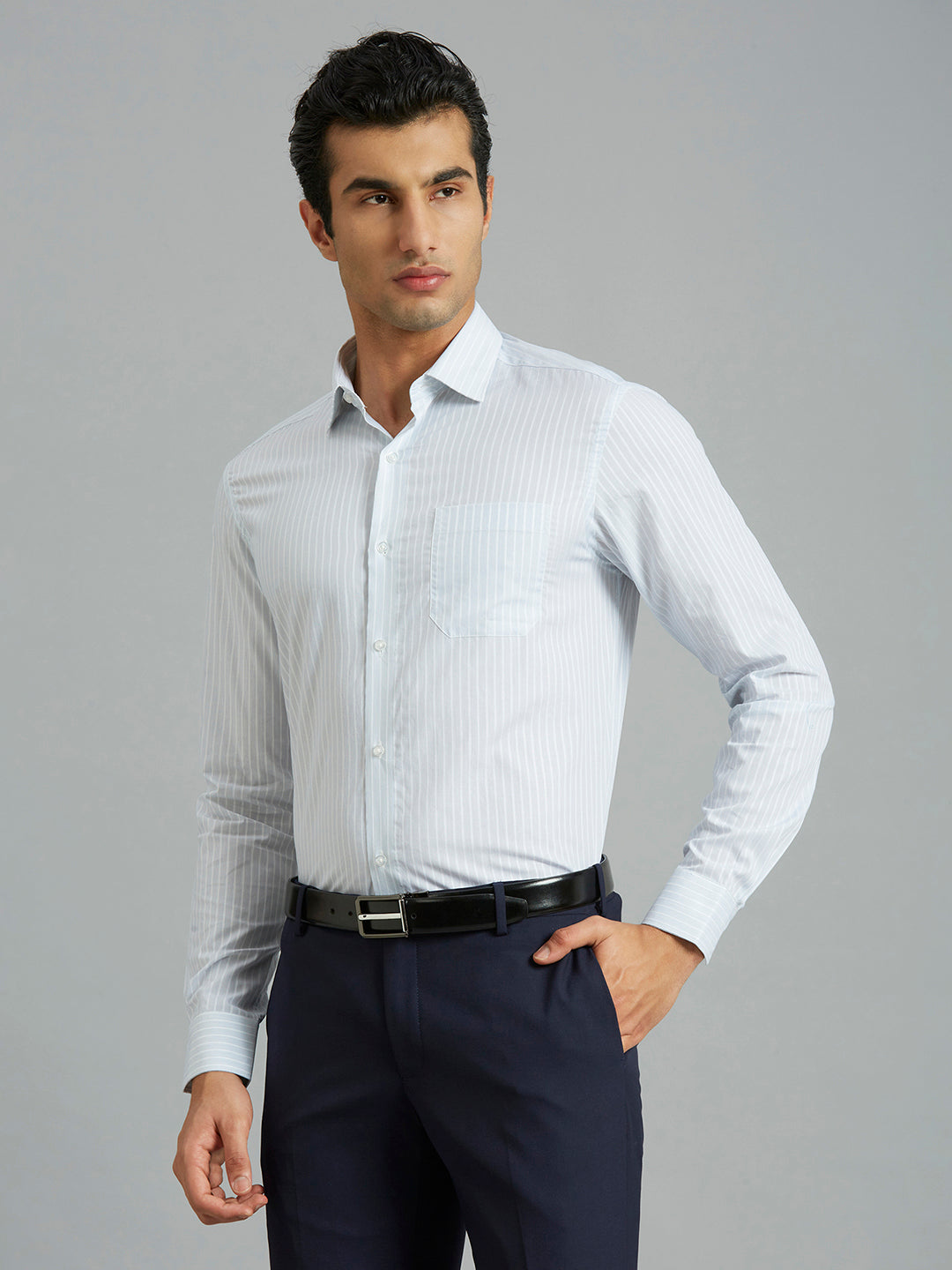 Best Men's White & Blue Checks Pima Cotton Regular Fit Formal Full Sleeve Shirt