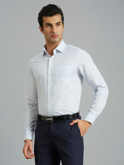 Men's Pure Cotton Checks Regular Fit Full Sleeve Formal Shirt - White & Blue