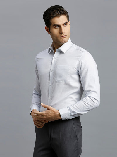 Men's Pure Cotton Checks Regular Fit Full Sleeve Formal Shirt - White & Blue