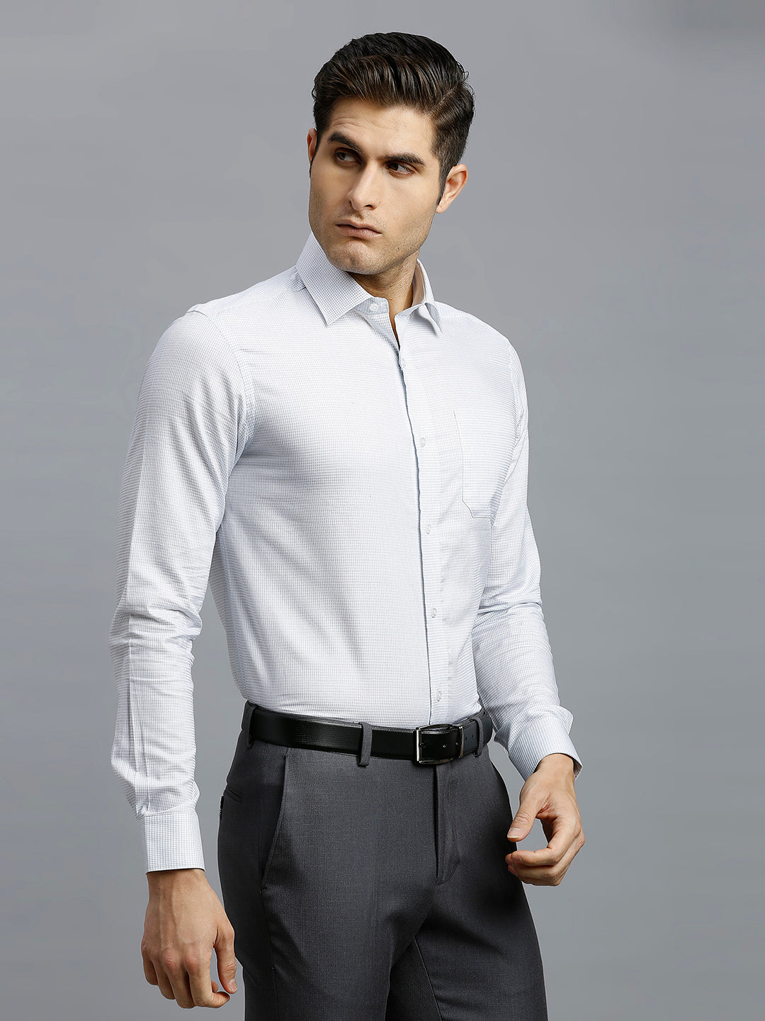 White & Blue Checks Pima Cotton Regular Fit Formal Full Sleeve Shirt