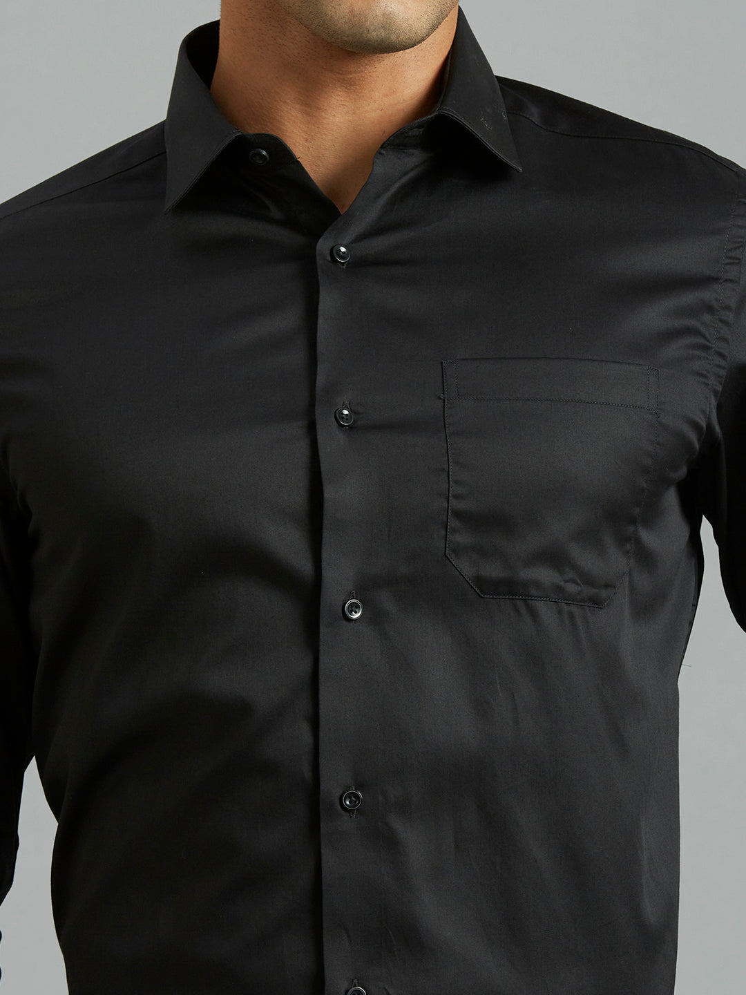 Black Solid Pima Cotton Regular Fit Formal Full Sleeve Shirt