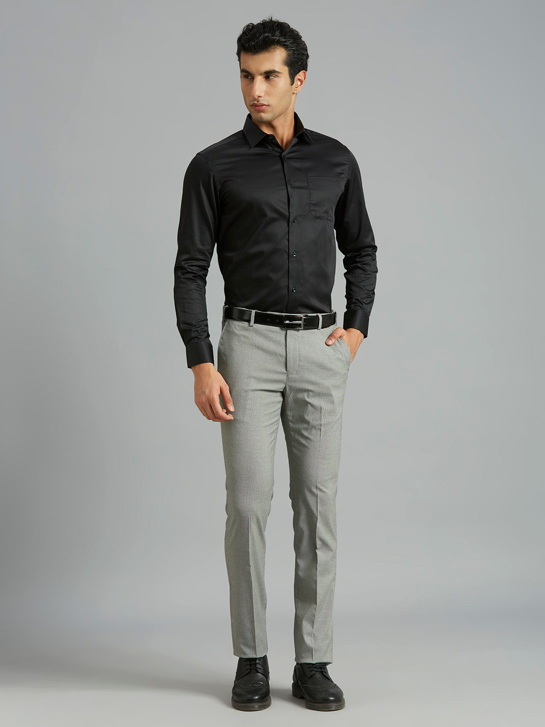 Black Solid Pima Cotton Regular Fit Formal Full Sleeve Shirt
