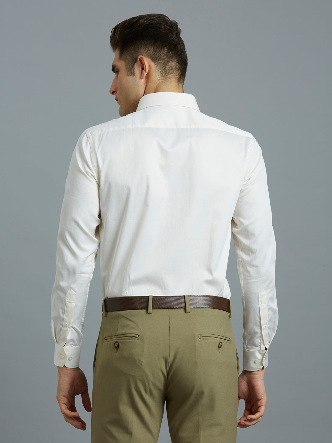 Cream Solid Pima Cotton Regular Fit Formal Full Sleeve Shirt