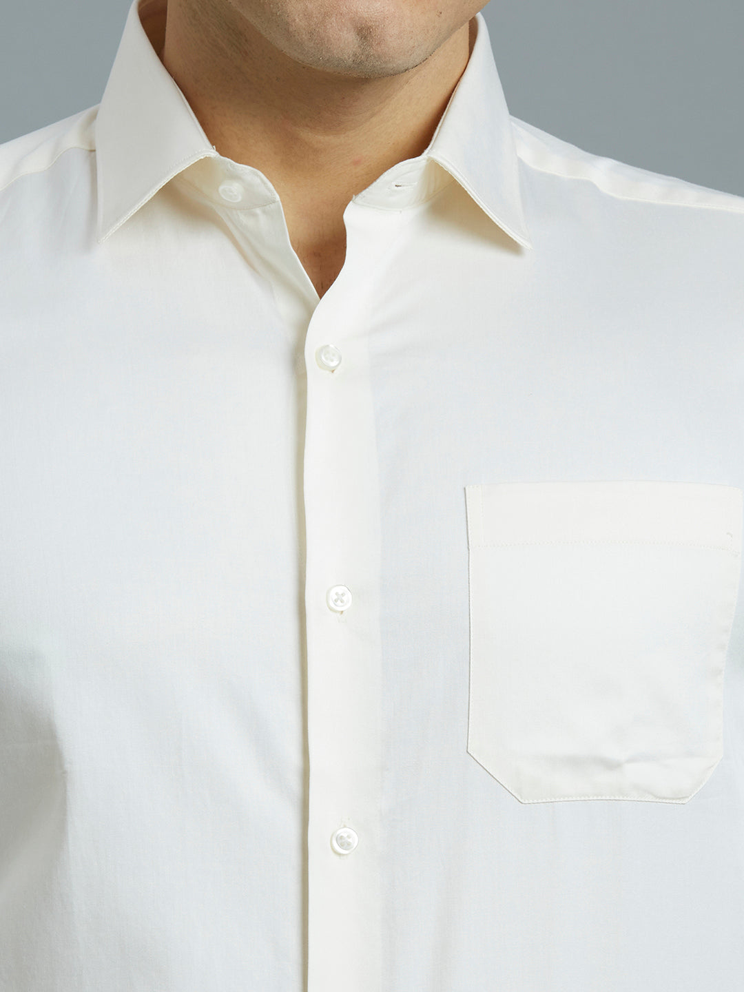 Cream Solid Pima Cotton Regular Fit Formal Full Sleeve Shirt