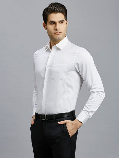 Men's Pure Cotton Plain Regular Fit Full Sleeve Formal Shirt - White