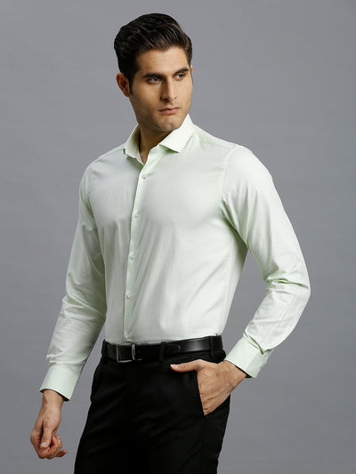 Men's Pure Cotton Dobby Solid Dobby Solid Slim Fit Full Sleeve Formal Shirt - Light Green