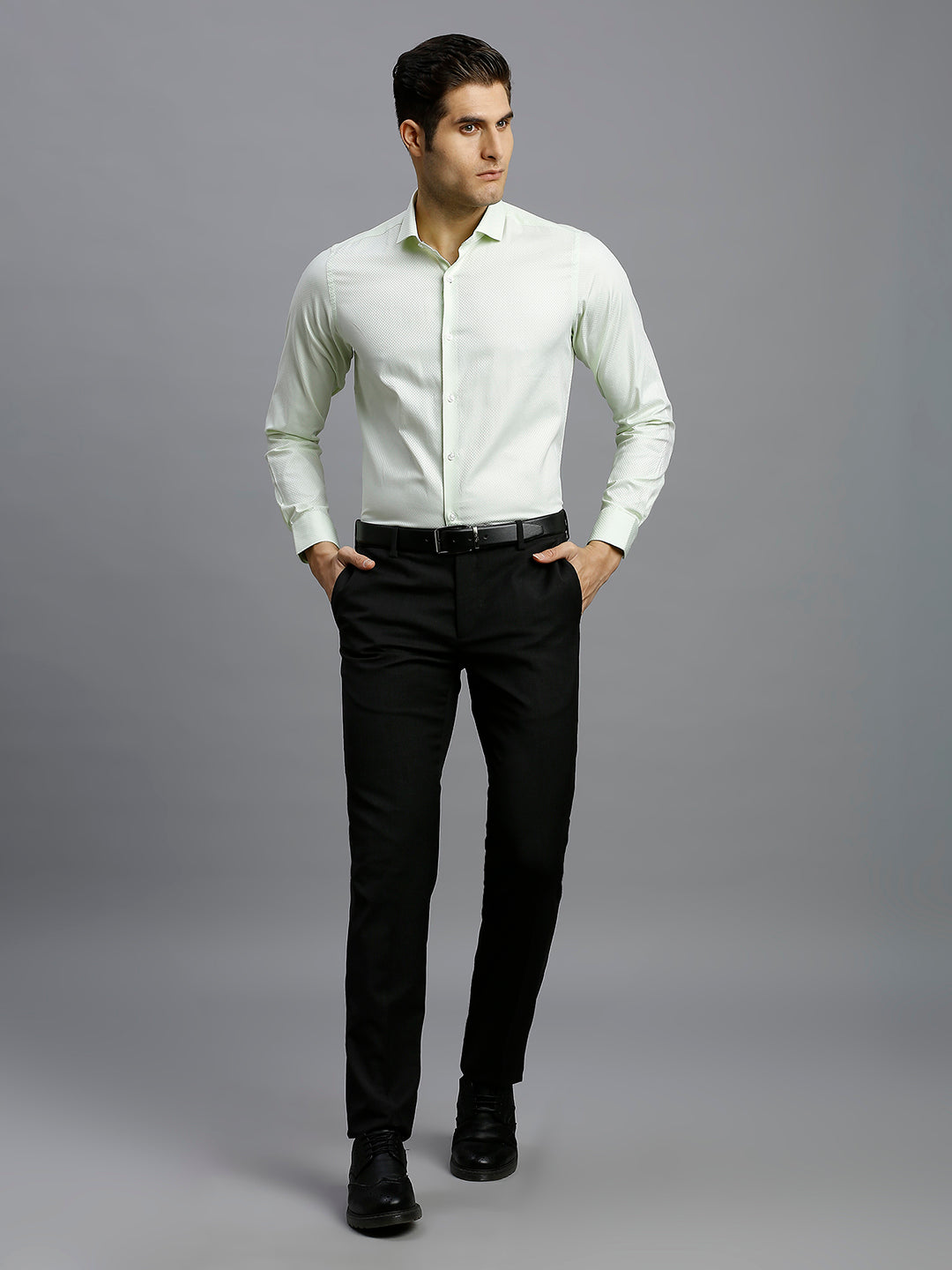 Light Green Solid 100% Cotton Slim Fit Formal Full Sleeve Shirt