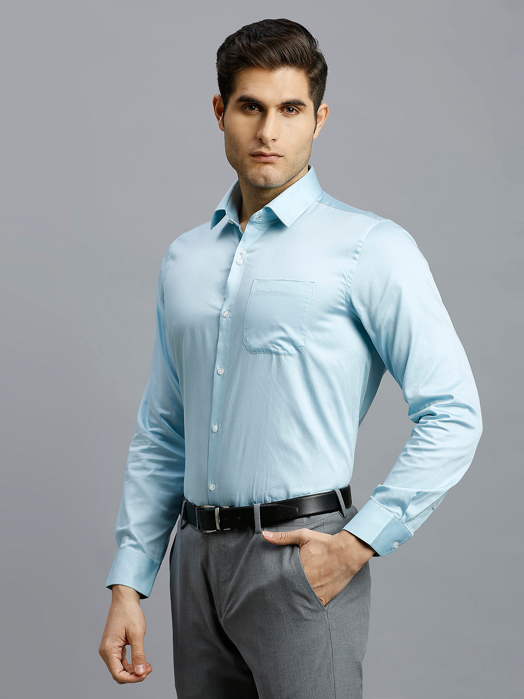 Mint Solid Gizacotton Regular Fit Formal Full Sleeve Shirt