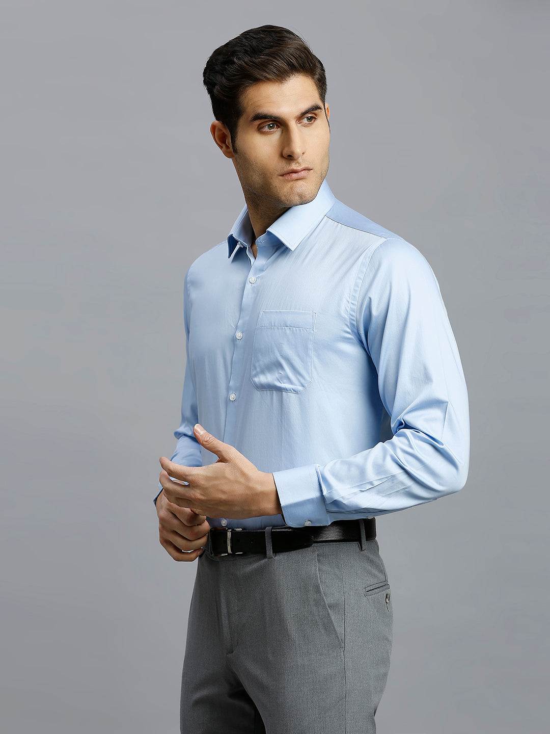 Sky Blue Solid Gizacotton Regular Fit Formal Full Sleeve Shirt