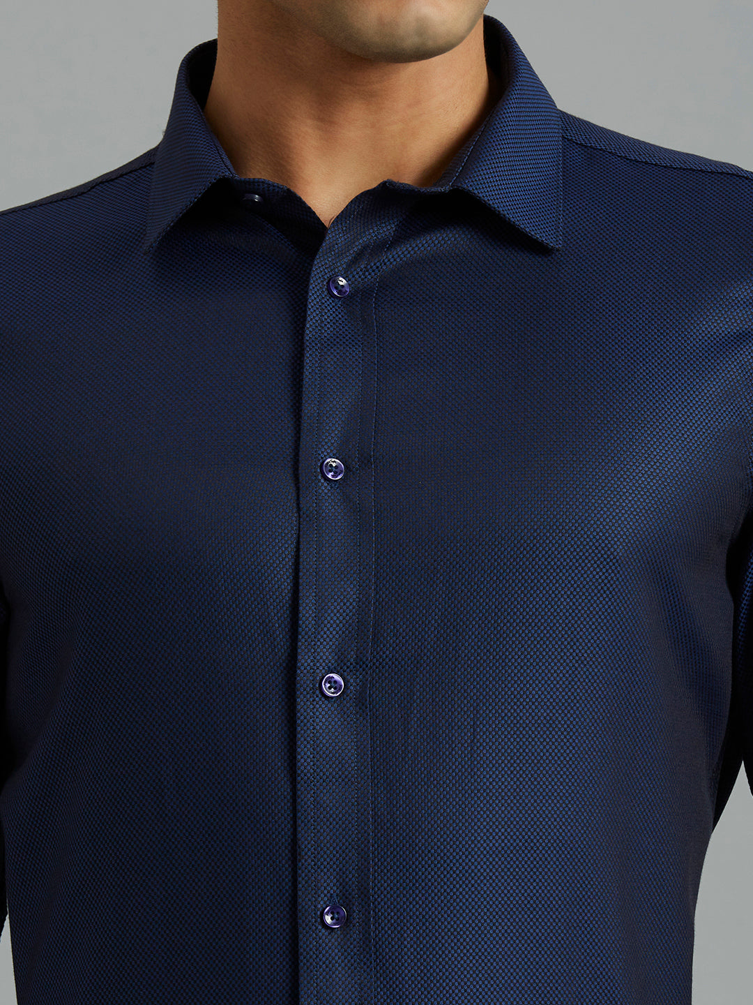 Modern Dark Blue Solid 100% Cotton Slim Fit Formal Full Sleeve Shirt