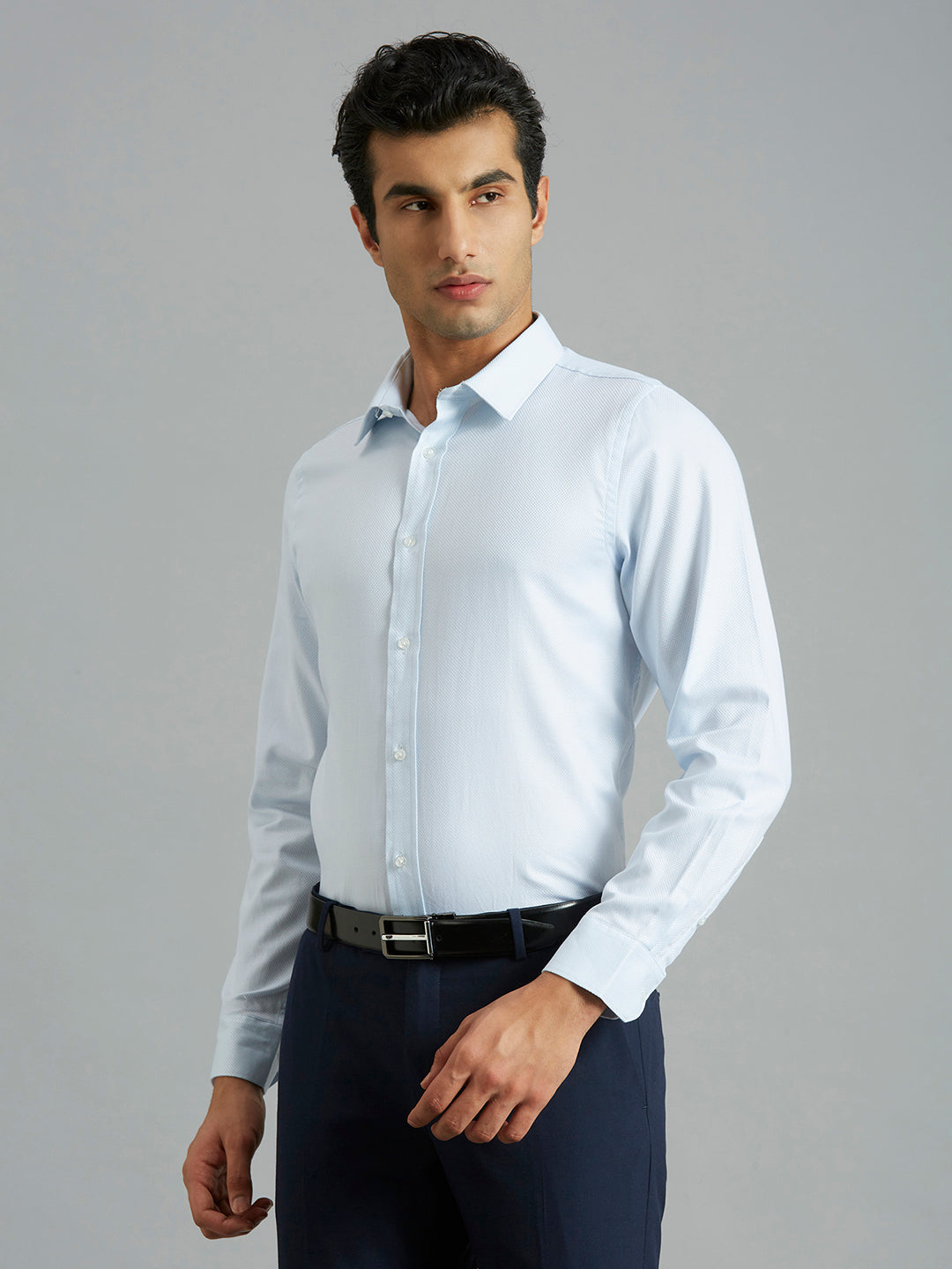 Premium Light Blue Solid 100% Cotton Slim Fit Formal Full Sleeve Shirt