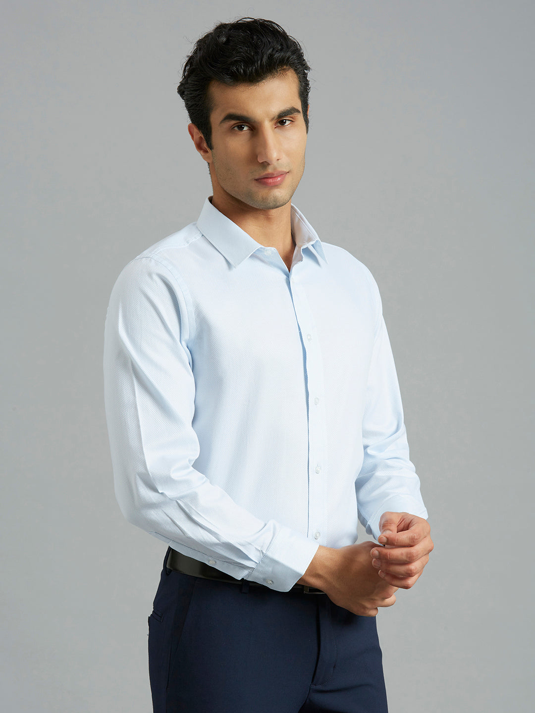 Premium Light Blue Solid 100% Cotton Slim Fit Formal Full Sleeve Shirt