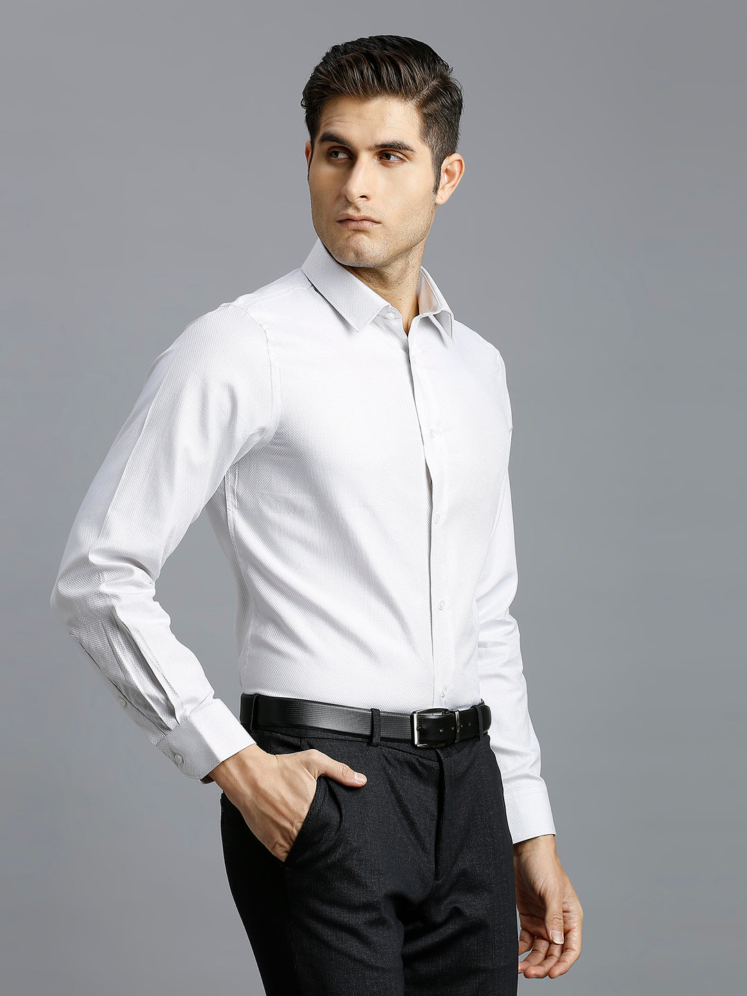 Light Grey Solid 100% Cotton Slim Fit Formal Full Sleeve Shirt