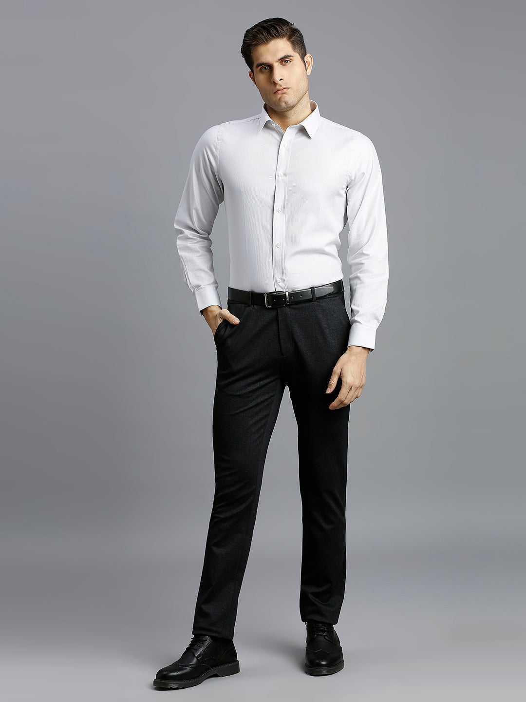 Light Grey Solid 100% Cotton Slim Fit Formal Full Sleeve Shirt