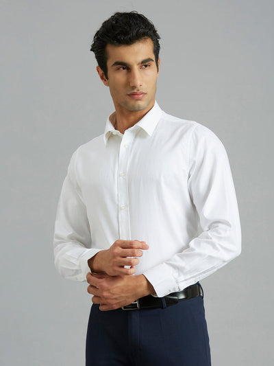 Men's Pure Cotton Dobby Solid Dobby Solid Slim Fit Full Sleeve Formal Shirt - White