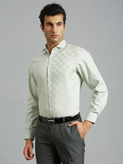 Men's Pure Cotton Checks Slim Fit Full Sleeve Formal Shirt - Light Green