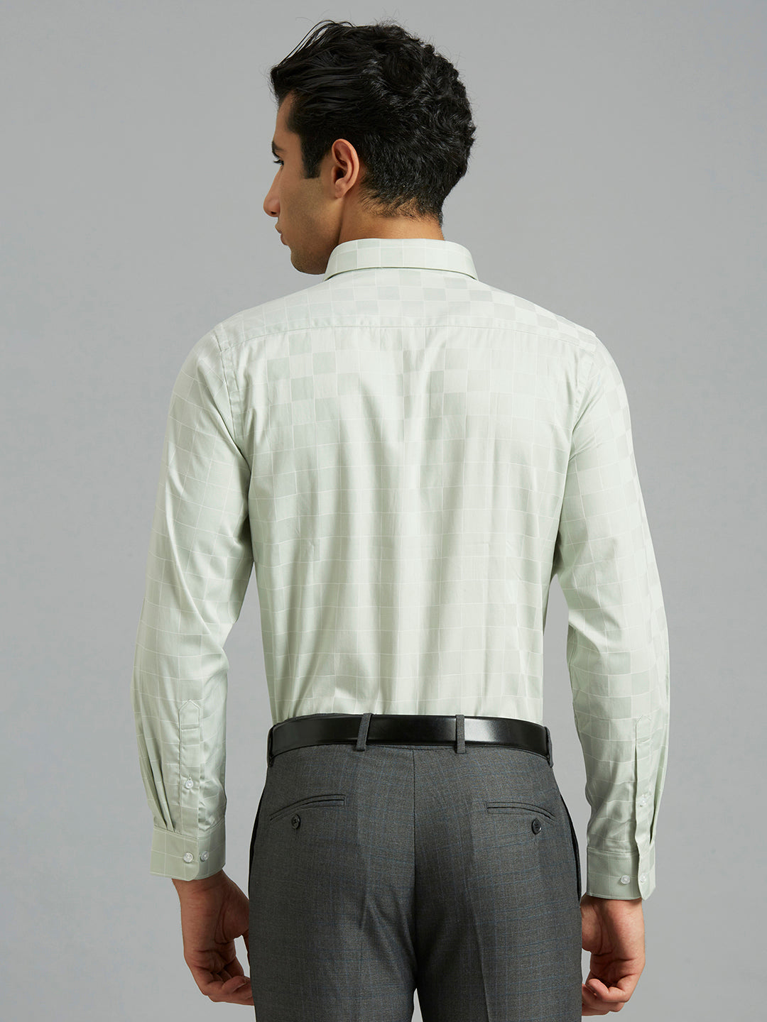 Light Green Checks 100% Cotton Slim Fit Formal Full Sleeve Shirt