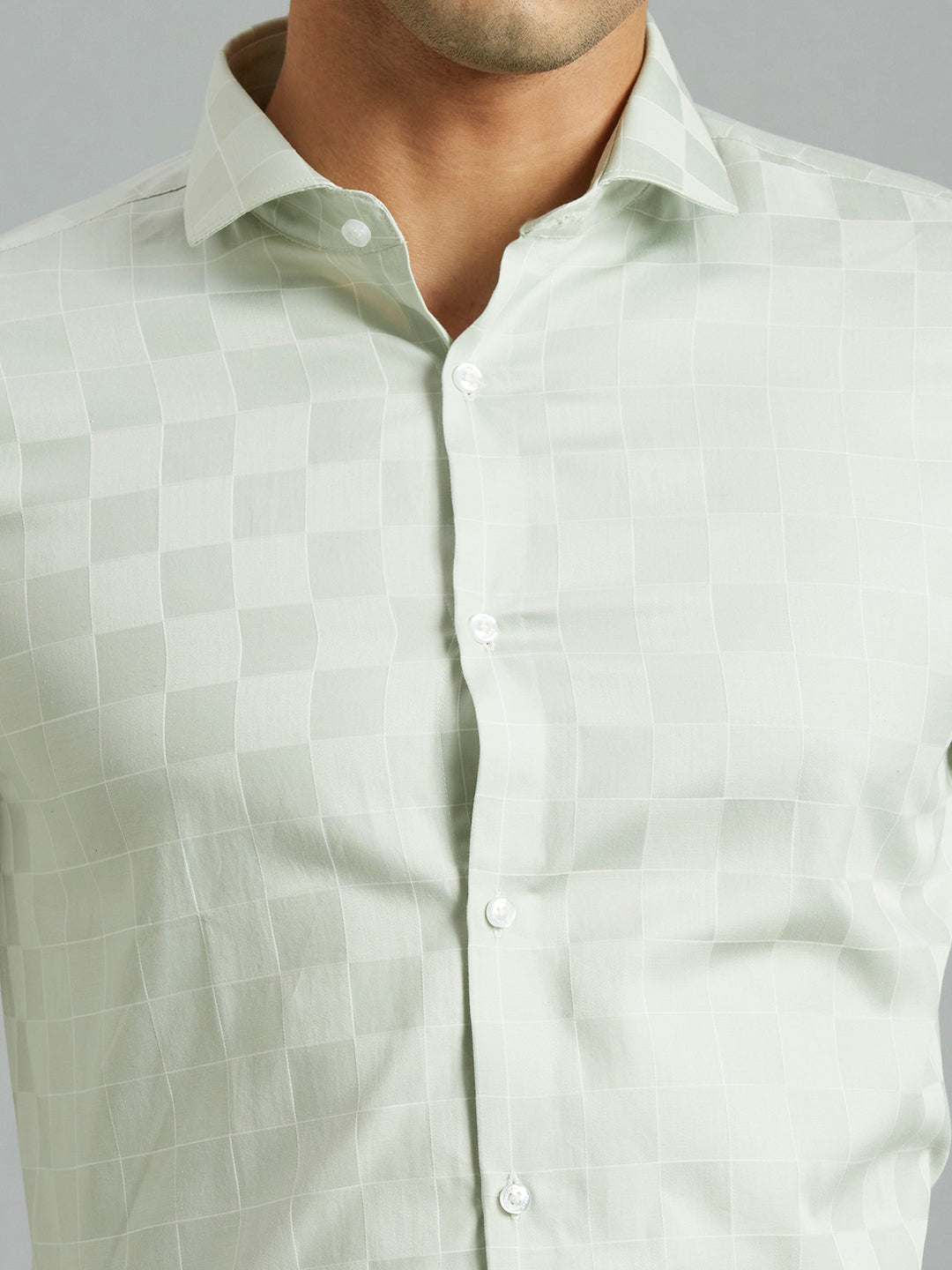 Light Green Checks 100% Cotton Slim Fit Formal Full Sleeve Shirt