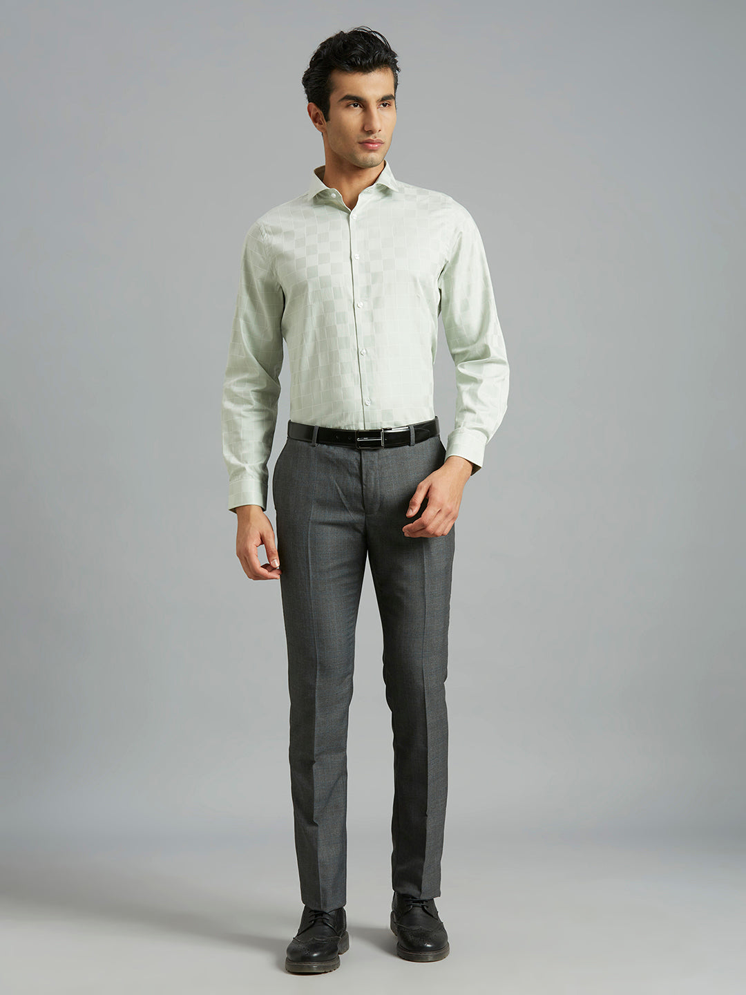 Light Green Checks 100% Cotton Slim Fit Formal Full Sleeve Shirt