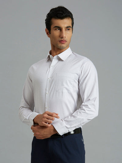 Men's Pure Cotton Checks Slim Fit Full Sleeve Formal Shirt - White & Red
