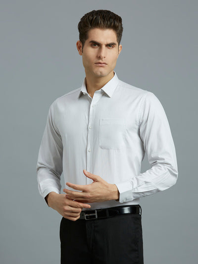 Men's Pure Cotton Dobby Solid Dobby Solid Regular Fit Full Sleeve Formal Shirt - Light Grey