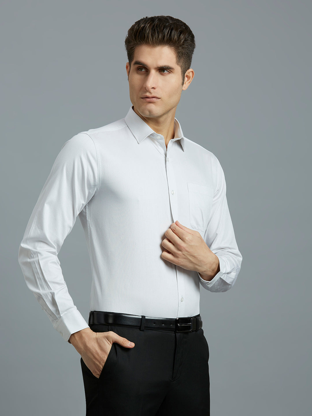 Light Grey Solid 100% Cotton Regular Fit Formal Full Sleeve Shirt