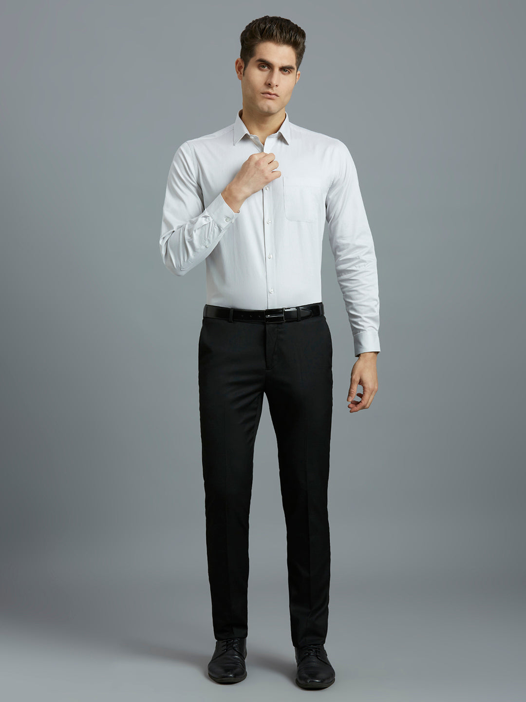 Light Grey Solid 100% Cotton Regular Fit Formal Full Sleeve Shirt