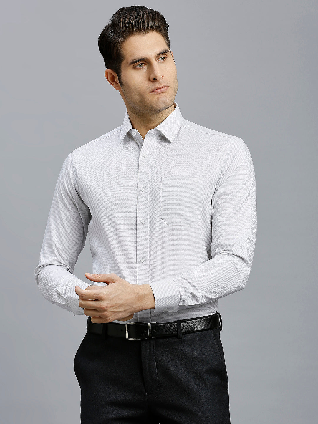 White & Dark Grey Stripe 100% Cotton Regular Fit Formal Full Sleeve Shirt