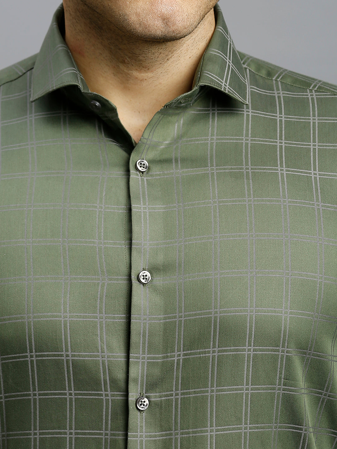 Olive Checks 100% Cotton Slim Fit Formal Full Sleeve Shirt