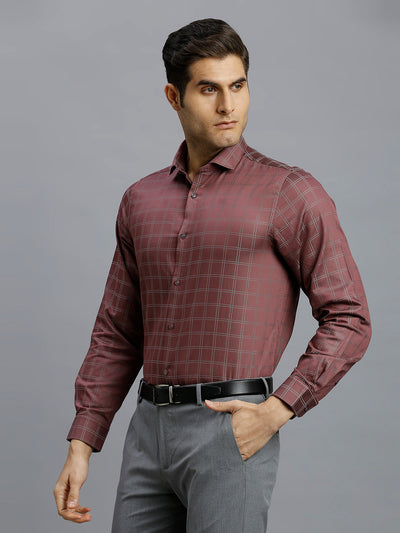 Men's Pure Cotton Checks Slim Fit Full Sleeve Formal Shirt - Red