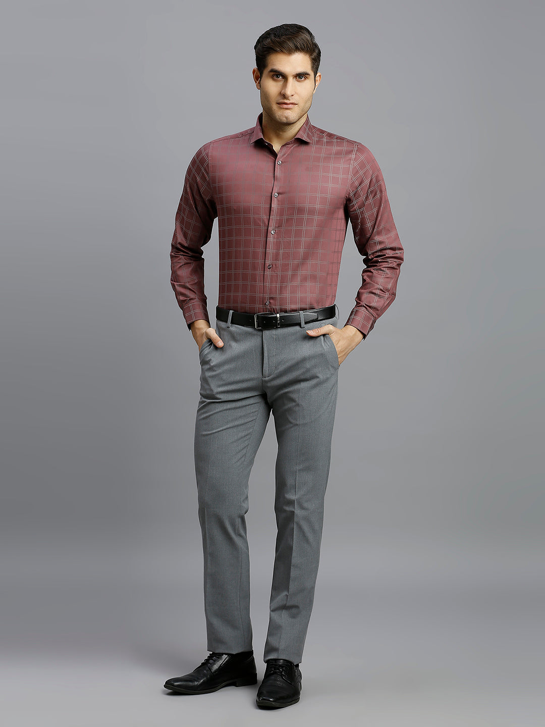 Wine Checks 100% Cotton Slim Fit Formal Full Sleeve Shirt