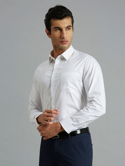 Men's Pure Cotton Stripe Stripe Slim Fit Full Sleeve Formal Shirt - White & Red