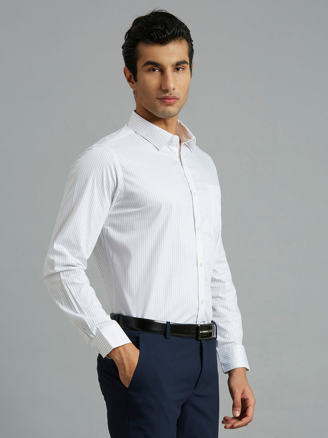 White & Maroon Stripe 100% Cotton Slim Fit Formal Full Sleeve Shirt