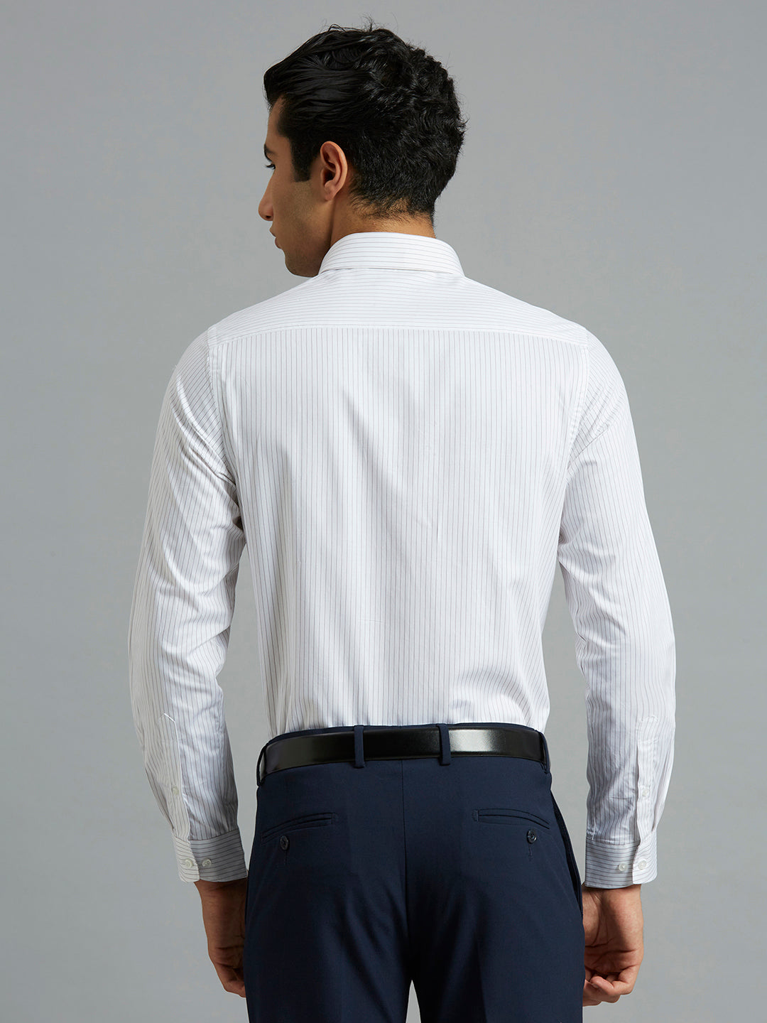 White & Maroon Stripe 100% Cotton Slim Fit Formal Full Sleeve Shirt