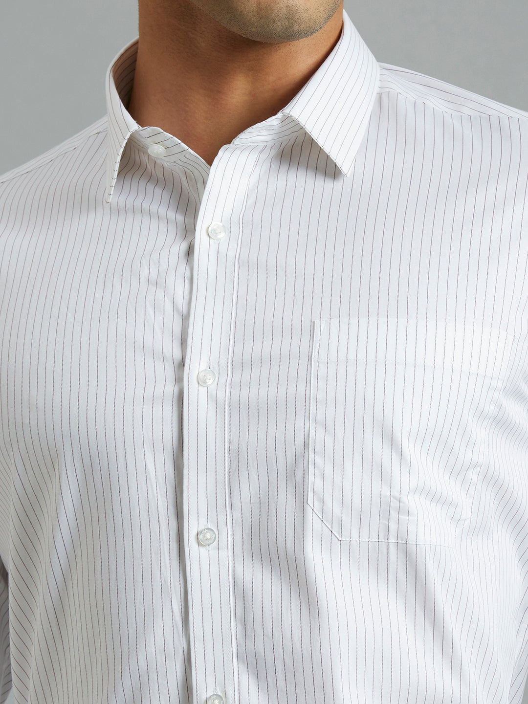 White & Maroon Stripe 100% Cotton Slim Fit Formal Full Sleeve Shirt