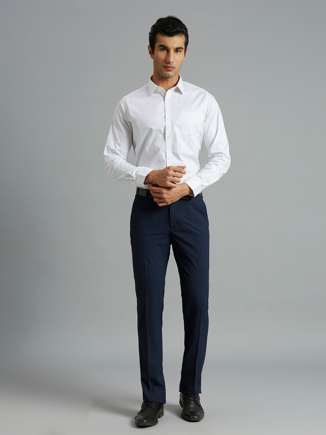 White & Maroon Stripe 100% Cotton Slim Fit Formal Full Sleeve Shirt