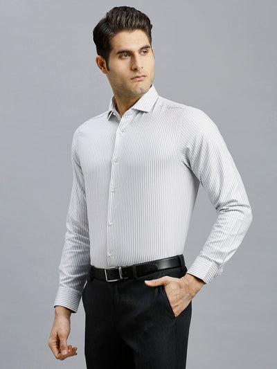 Men's Pure Cotton Dobby Stripe Dobby Stripe Slim Fit Full Sleeve Formal Shirt - White & Purple