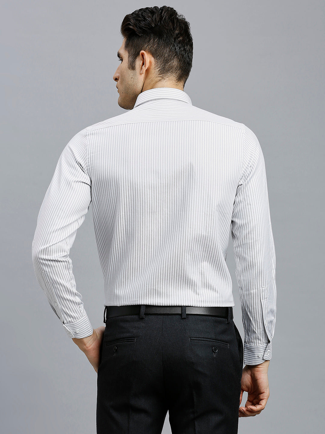 White & Light Violet Dobby Stripe 100% Cotton Slim Fit Formal Full Sleeve Shirt
