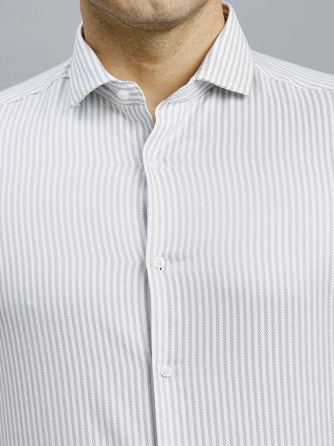 White & Light Violet Dobby Stripe 100% Cotton Slim Fit Formal Full Sleeve Shirt