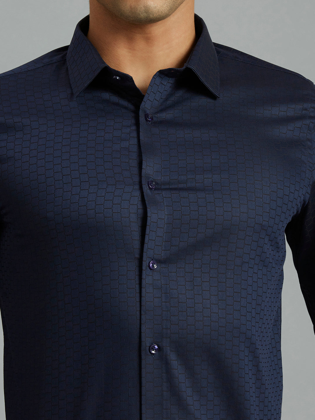Dark Blue Solid 100% Cotton Slim Fit Formal Full Sleeve Shirt