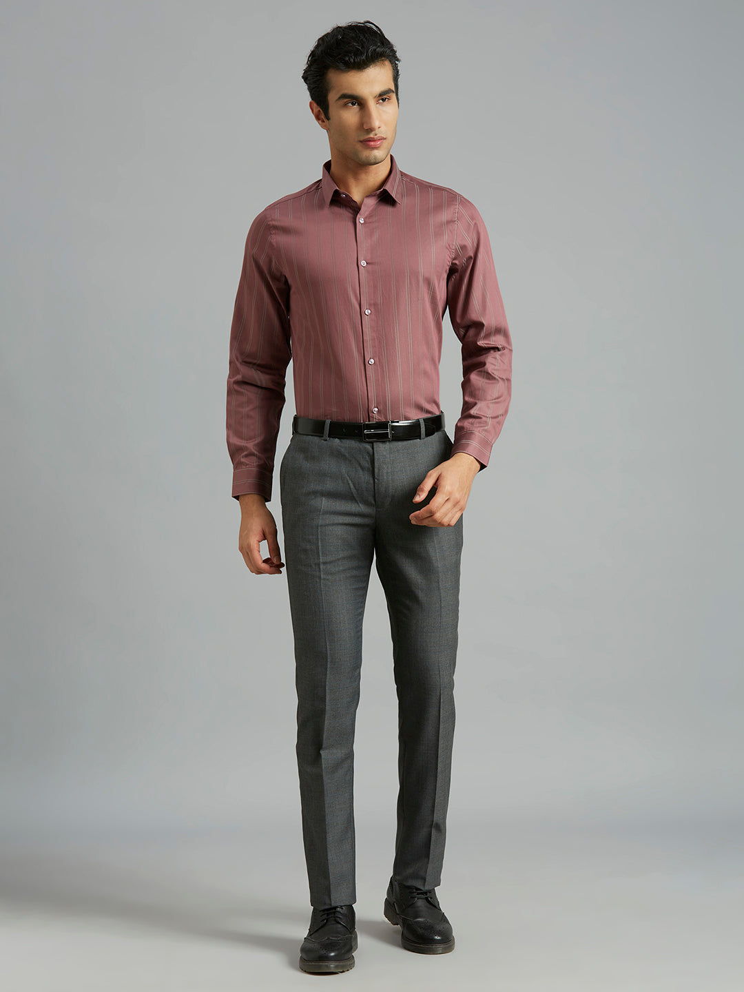 Wine Stripe 100% Cotton Slim Fit Formal Full Sleeve Shirt