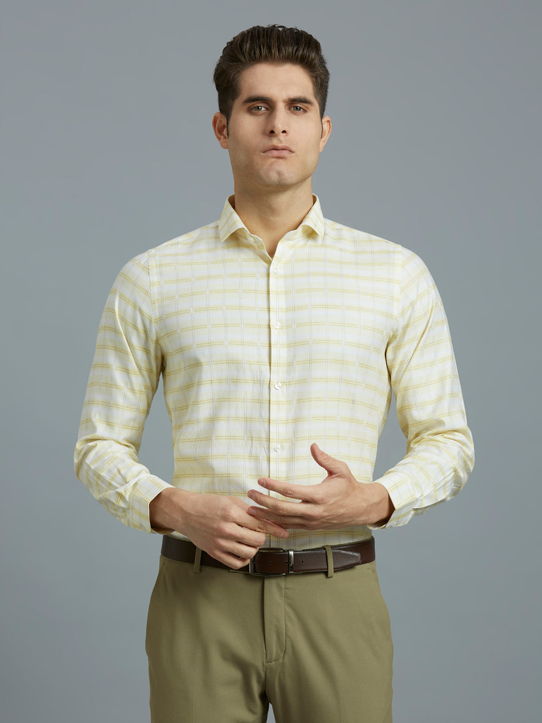 Cream & Brown Checks 100% Cotton Slim Fit Formal Full Sleeve Shirt