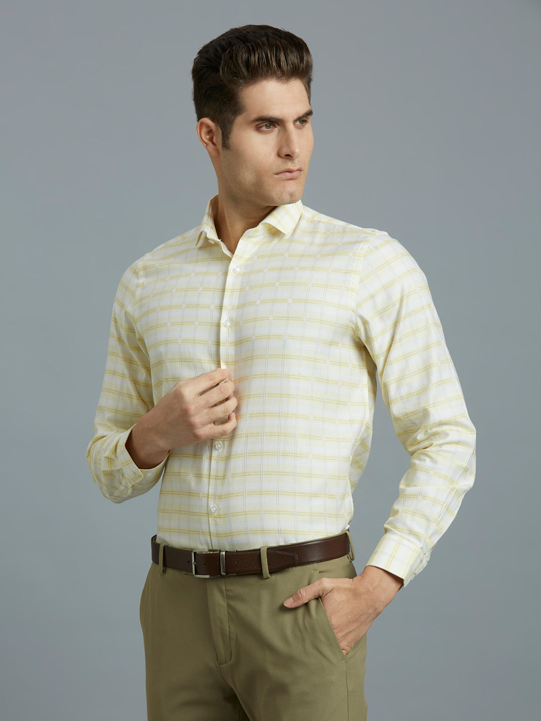 Cream & Brown Checks 100% Cotton Slim Fit Formal Full Sleeve Shirt