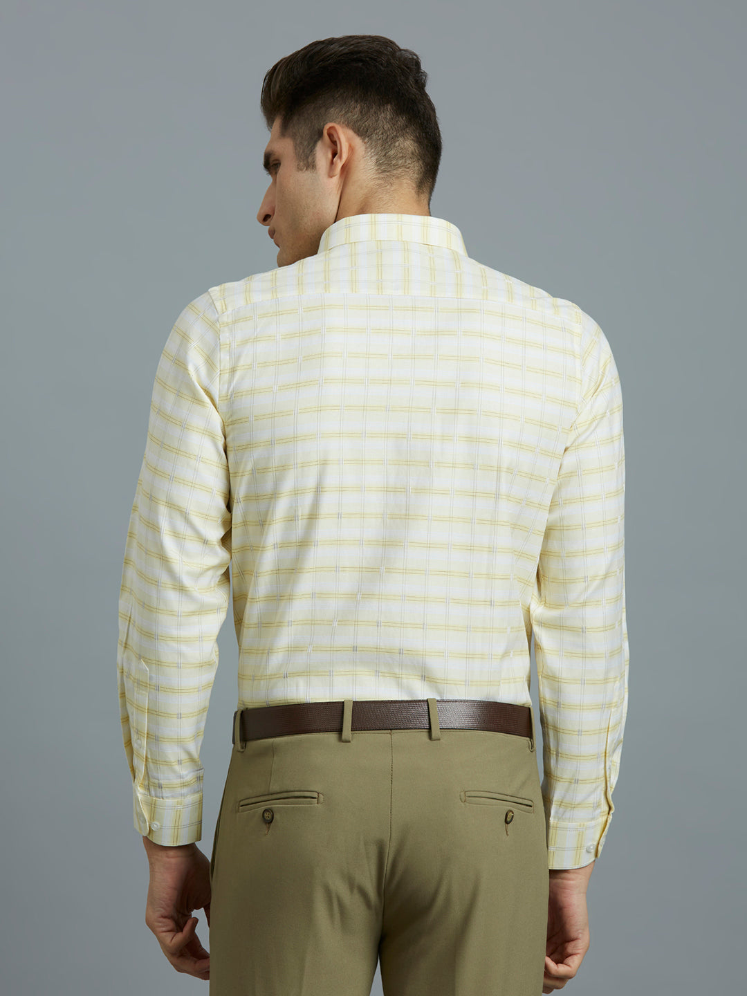 Cream & Brown Checks 100% Cotton Slim Fit Formal Full Sleeve Shirt